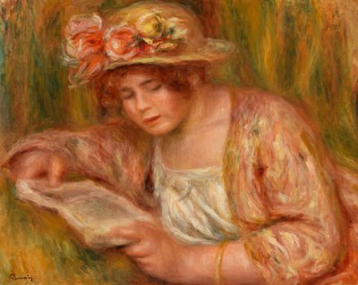 Andrée in a Hat, Reading by Pierre Auguste Renoir