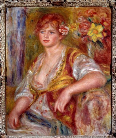Blonde has the rose. Portrait of Andree Madeleine Heuschling, a comedian known as Catherine Hessling by Pierre Auguste Renoir