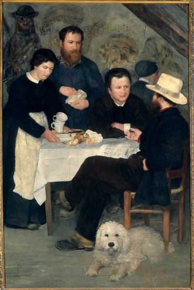 Chez la Mere Antony a Marlotte: Claude Monet, Alfred Sisley and Charles Le Coeur Around the Table with Mere Anthony by Pierre Auguste Renoir