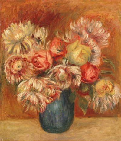 Chrysanthemums in a Green Vase by Pierre Auguste Renoir