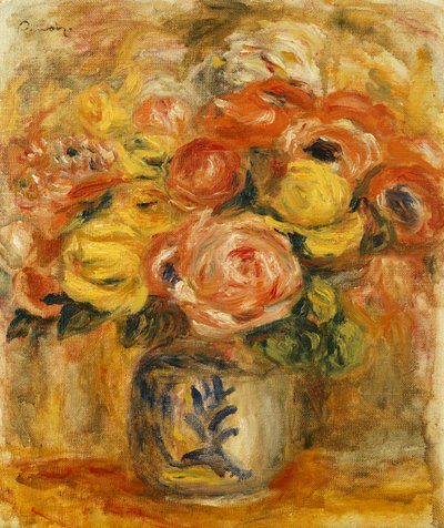 Flowers in a Blue and White Vase by Pierre Auguste Renoir