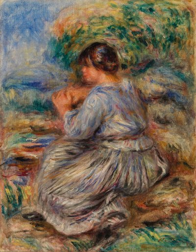 Girl Seated in a Landscape by Pierre Auguste Renoir