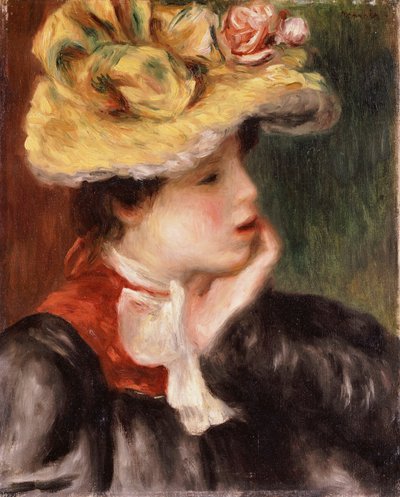 Head of a Girl with a Yellow Hat by Pierre Auguste Renoir