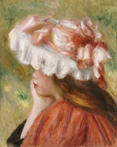 Head of a Young Girl in a Red Hat by Pierre Auguste Renoir