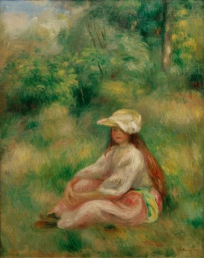 Young Girl in Pink in a Landscape by Pierre Auguste Renoir