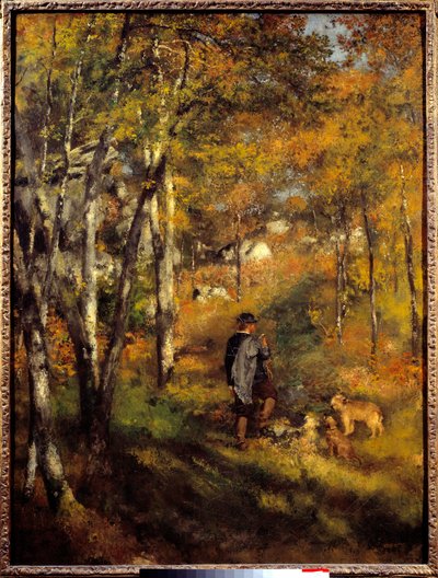 Jules Lecoeur and his dogs in Fontainebleau forest. by Pierre Auguste Renoir