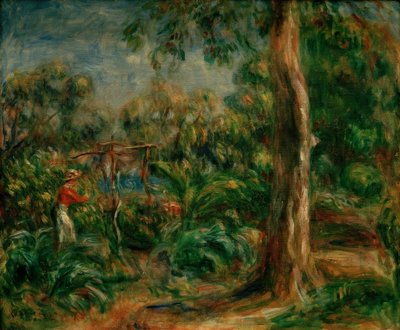The Big Tree. Woman with Red Bodice in the Garden of Ca by Pierre Auguste Renoir