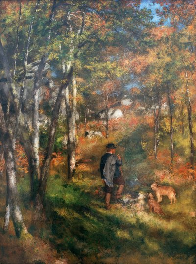 The Painter Jules Le Coeur and His Dogs in the Forest of Fontainebleau by Pierre Auguste Renoir