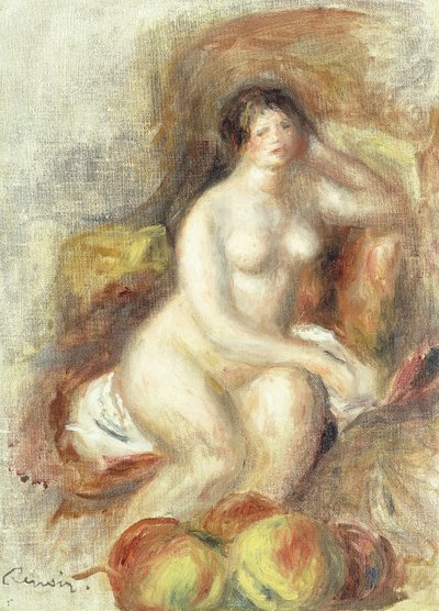 Nude Woman Sitting with Apples by Pierre Auguste Renoir