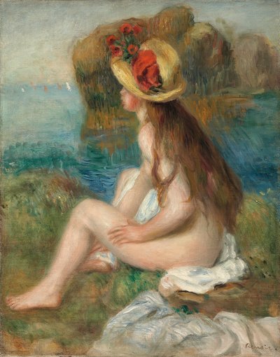 Nude with a Straw Hat Beside the Sea, 1892 by Pierre Auguste Renoir