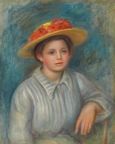 Portrait of a Woman with a Hat with Flowers by Pierre Auguste Renoir
