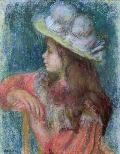 Seated Young Girl in a White Hat, 1884 by Pierre Auguste Renoir