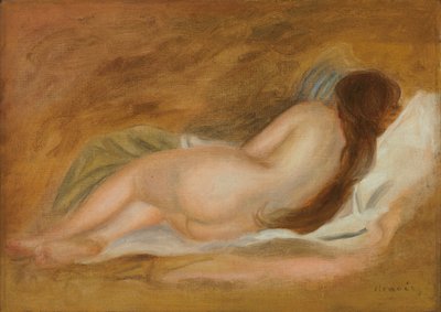 Sleeping Nude, Back View, Ochre Background by Pierre Auguste Renoir