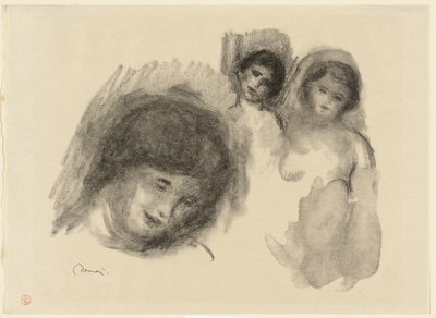 Stone with Three Sketches by Pierre Auguste Renoir