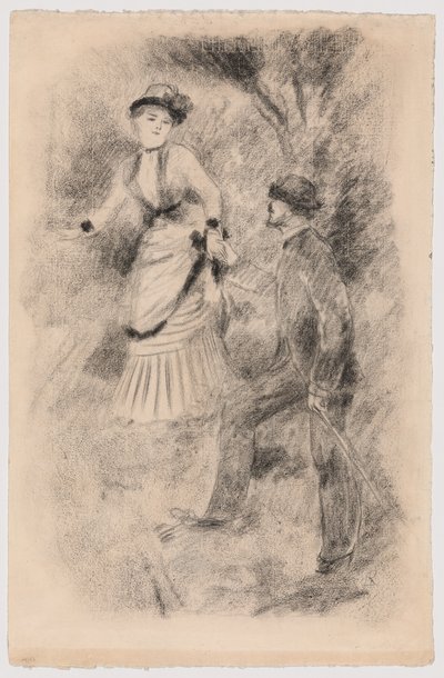 The Descent from the Summit: Jean Martin Steadies Hélène, the Banker’s Daughter (Illustration for Edmond Renoir’s “L’étiquette”) (recto); Half-Length Sketch of a Woman (verso) by Pierre Auguste Renoir