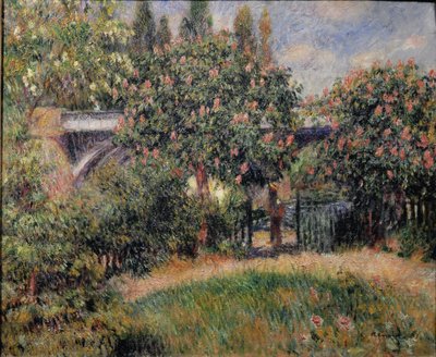 The railway bridge in Chatou or the pink chestnut trees by Pierre Auguste Renoir