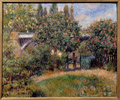 The railway bridge in Chatou or the pink chestnut trees by Pierre Auguste Renoir
