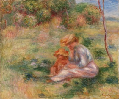 Woman and Child in the Grass by Pierre Auguste Renoir