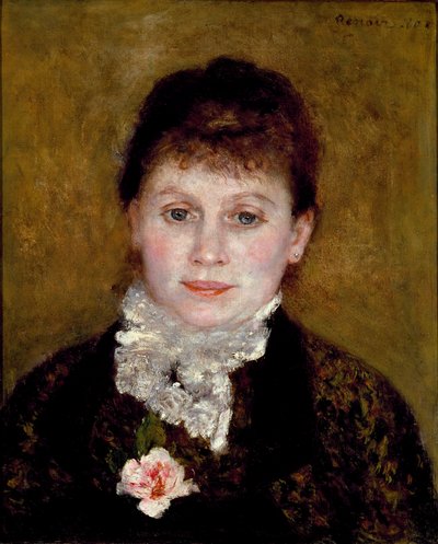 Woman with a White Collar and a Rose by Pierre Auguste Renoir