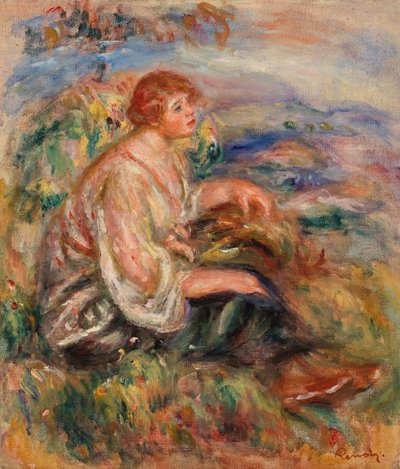 Woman in Tulle Blouse and Black Skirt by Pierre Auguste Renoir
