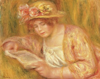 Woman with a Hat Reading by Pierre Auguste Renoir