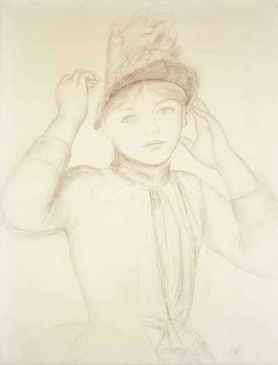 Young Woman Arranging her Hat by Pierre Auguste Renoir