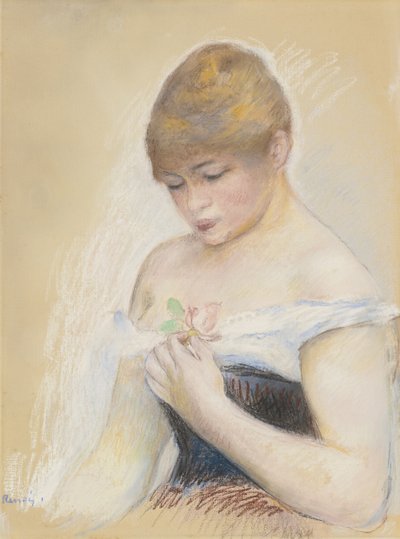 Young Woman Holding a Flower. Portrait of the Actress Jeanne Samary, c. 1880 by Pierre Auguste Renoir