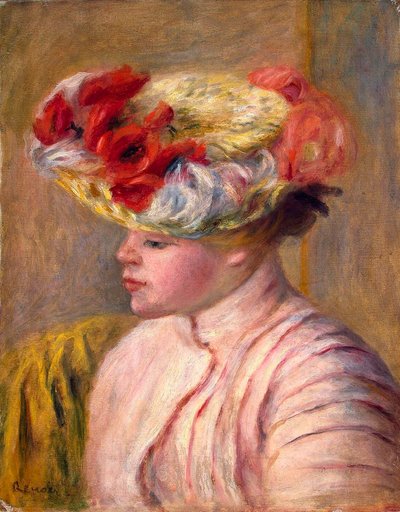 Young Woman in a Flowered Hat by Pierre Auguste Renoir
