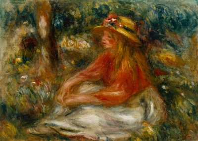 Young Woman Seated on the Grass by Pierre Auguste Renoir