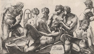 Eight Satyrs and Satyrresses Finishing a Meal by Pierre Biard