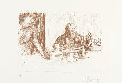 Man and Woman at Set Table with Dishes and Carafe by Pierre Bonnard (signed by artist)