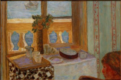 Interior with Balcony / Bright Interior / Woman by a Window / Open Window to the Sea (Antibes) by Pierre Bonnard