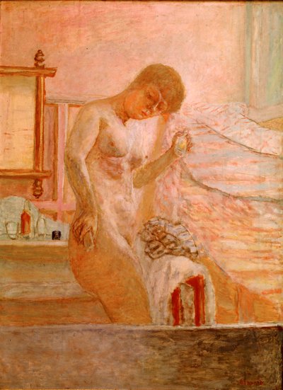 Naked standing at his toilet by Pierre Bonnard