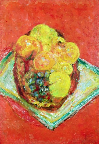 Peaches and Grapes on a Red Tablecloth, c.1943 by Pierre Bonnard
