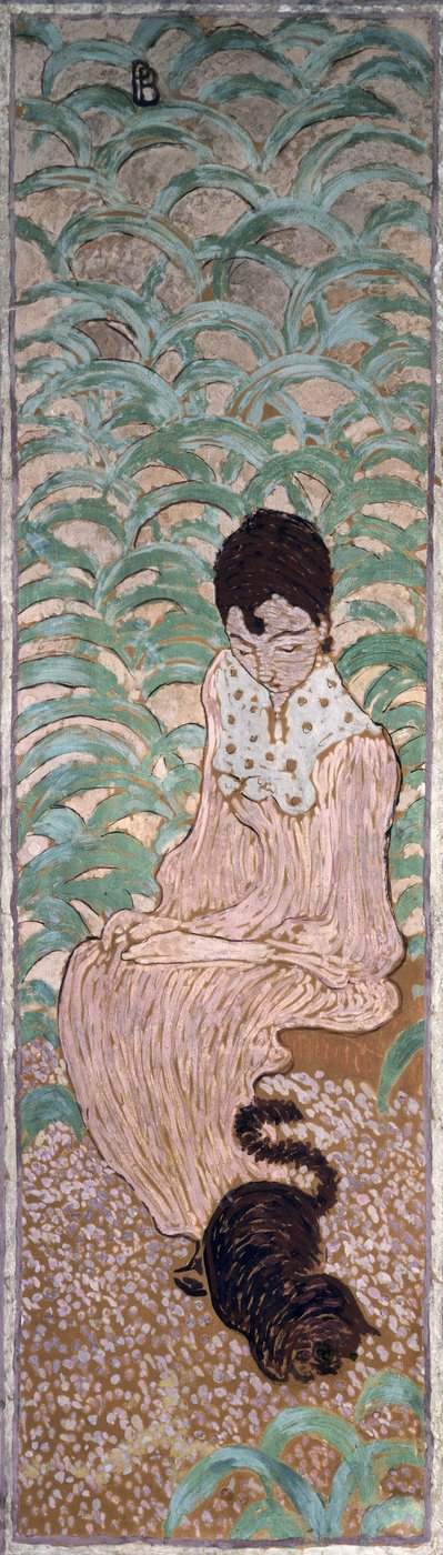 Seated Woman with a Cat, one of four panels of Women in the Garden by Pierre Bonnard
