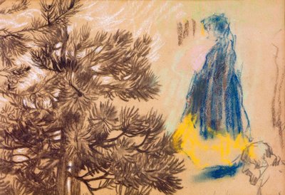 Study Sheet: Pine Tree, Girl in Hooded Coat, Portrait of a Man by Pierre Bonnard
