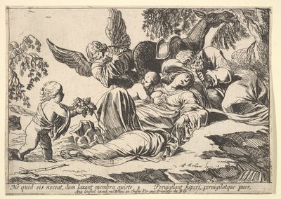Angels Giving Fruit to the Sleeping Holy Family by Pierre Brebiette