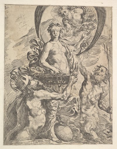 Jupiter, Pluto, and Neptune Offering their Riches to Fortune, 1624 by Pierre Brebiette