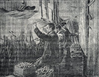 Tapestry of Aubusson: the upholsterers work upside down Engraving from 