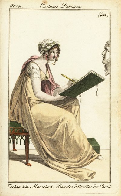Woman drawing a classical bust in a sketchbook, Paris by Pierre Charles Baquoy