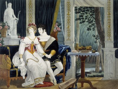 Young bourgeois couple in an interior in a galante conversation - by Pierre Chasselat, early 19th century by Pierre Chasselat