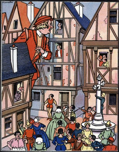 The Giant Gargantua in the Streets of Chinon, Illustration by Pierre Couselles from 