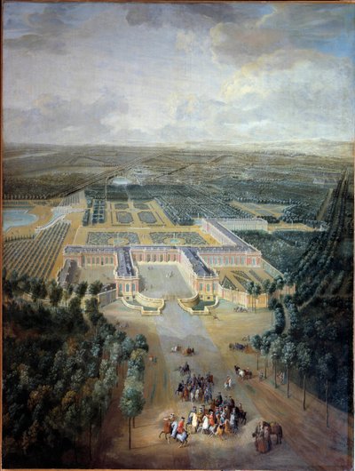 Perspective View of the Castle and Gardens of Trianon: Promenade of King Louis XV on Horseback by Pierre Denis Martin
