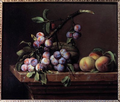 Plums, Squash and Peaches on a Marble Entablature by Pierre Dupuis