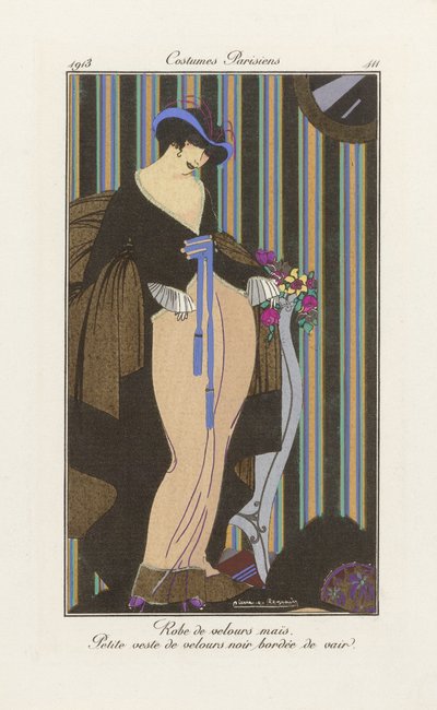 Design for a Velvet Dress, from Costumes Parisien, pub.1913 (pochoir print) by Pierre E. Legrain