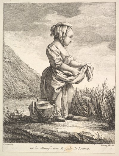 Little Girl with a Vessel by Her Feet, from Premier Livre de Figures by Pierre Etienne Falconet