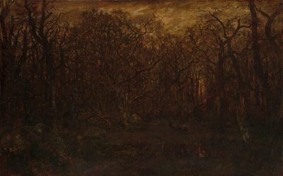 The Forest in Winter at Sunset by Pierre Etienne Theodore Rousseau