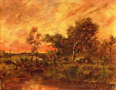 Wooded Landscape with a Twig Gatherer, 19th Century by Pierre Etienne Theodore Rousseau