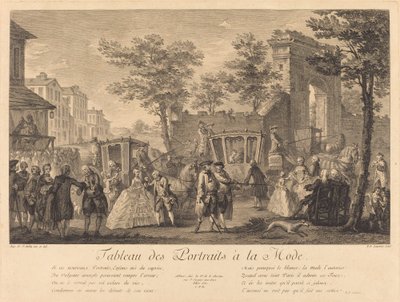 Table of Fashionable Portraits by Pierre Francois Courtois after Augustin de Saint Aubin