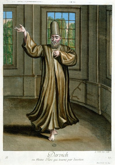 Dervich, or Turkish monk who dances by devotion, “Collection of 100 prints representing different nations of the Levant in 1707 and 1708” by orders of M. de Frriol, ambassador of the king at the Porte and updated in 1712-13 by the care of M. Le Hay, Basan  by Pierre François Basan